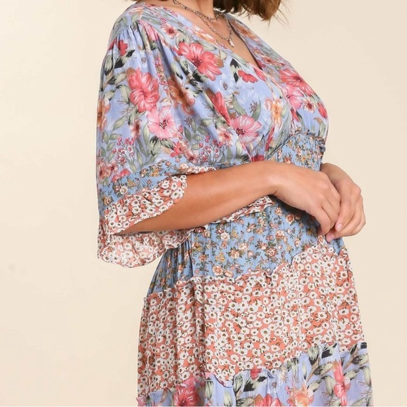 NWT Large Umgee Mixed Fabric Tiered Midi dress - Picture 4 of 9